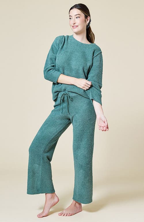Softies Solid Marshmallow Reverse Seam Crew Neck Lounge Set With Bracelet Sleeve In Dusty Green