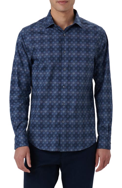 Bugatchi Axel Paisley Print Stretch Cotton Button-Up Shirt Navy at Nordstrom,