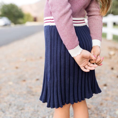 Hope & Henry Girls' Organic French Blocked Sweater Dress, Toddler In Berry And Navy Colorblock