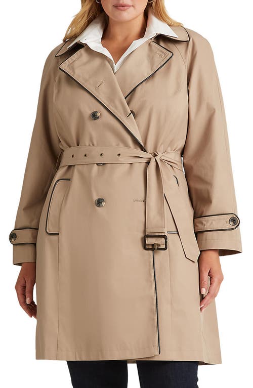 Lauren Ralph Lauren Water Repellent Cotton Blend Belted Trench Coat in Sand at Nordstrom, Size 3X