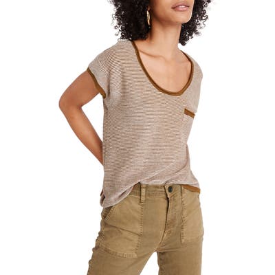 Plus Size Madewell Watermoor Stripe Short Sleeve Sweater, Green