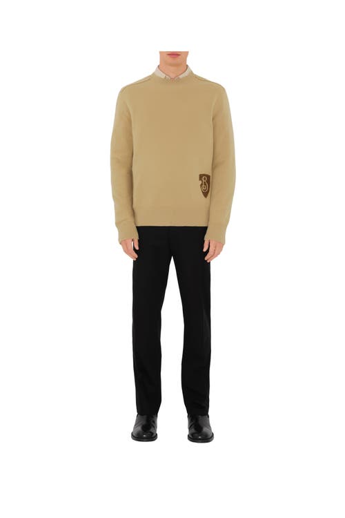 Shop Burberry B Shield Wool Blend Sweater In Sand