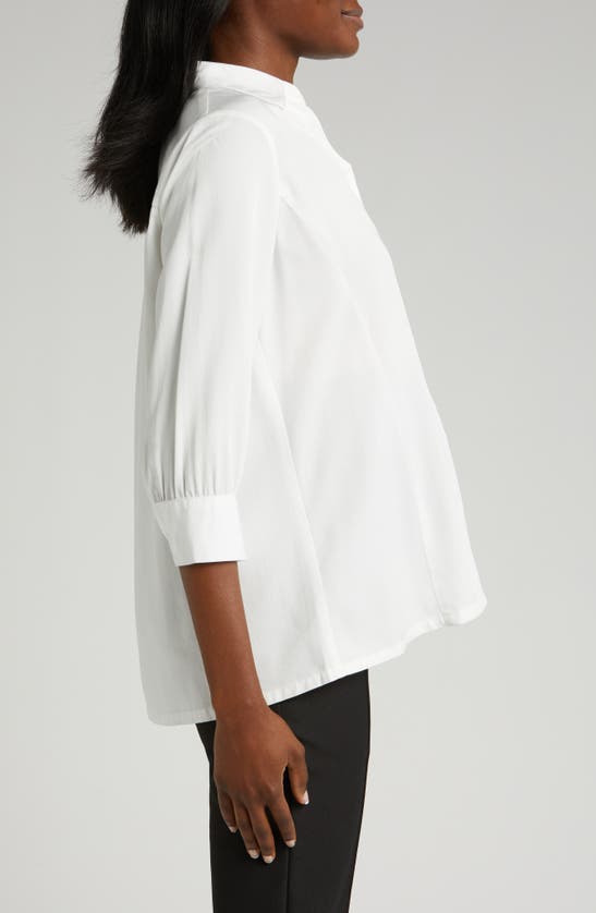Marion Three-quarter Sleeve Twill Maternity Button-up Top In White