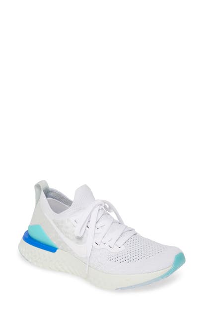 Nike Epic React Flyknit 2 Running Shoe In White/ White/ Light Silver