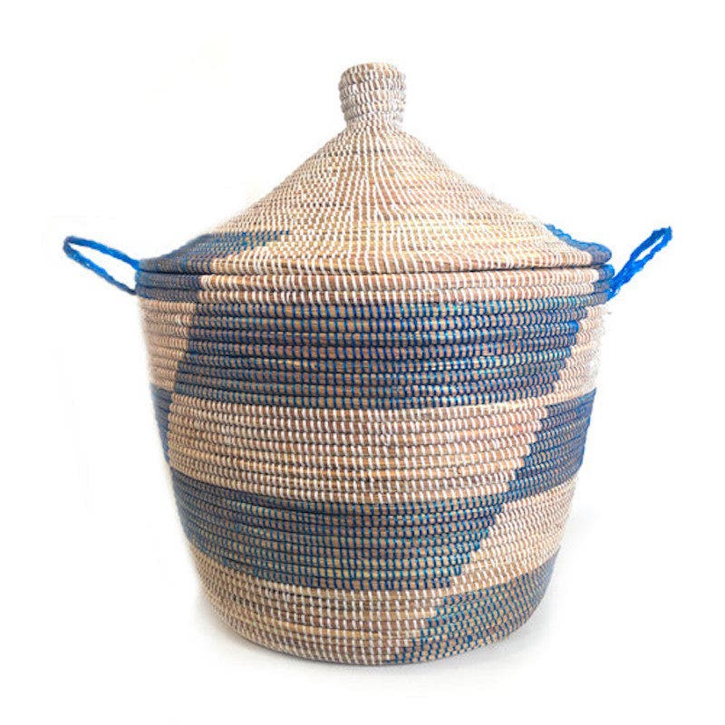 Mbare Dou Lid Storage Basket Stripe Blue Low Storage In Blue