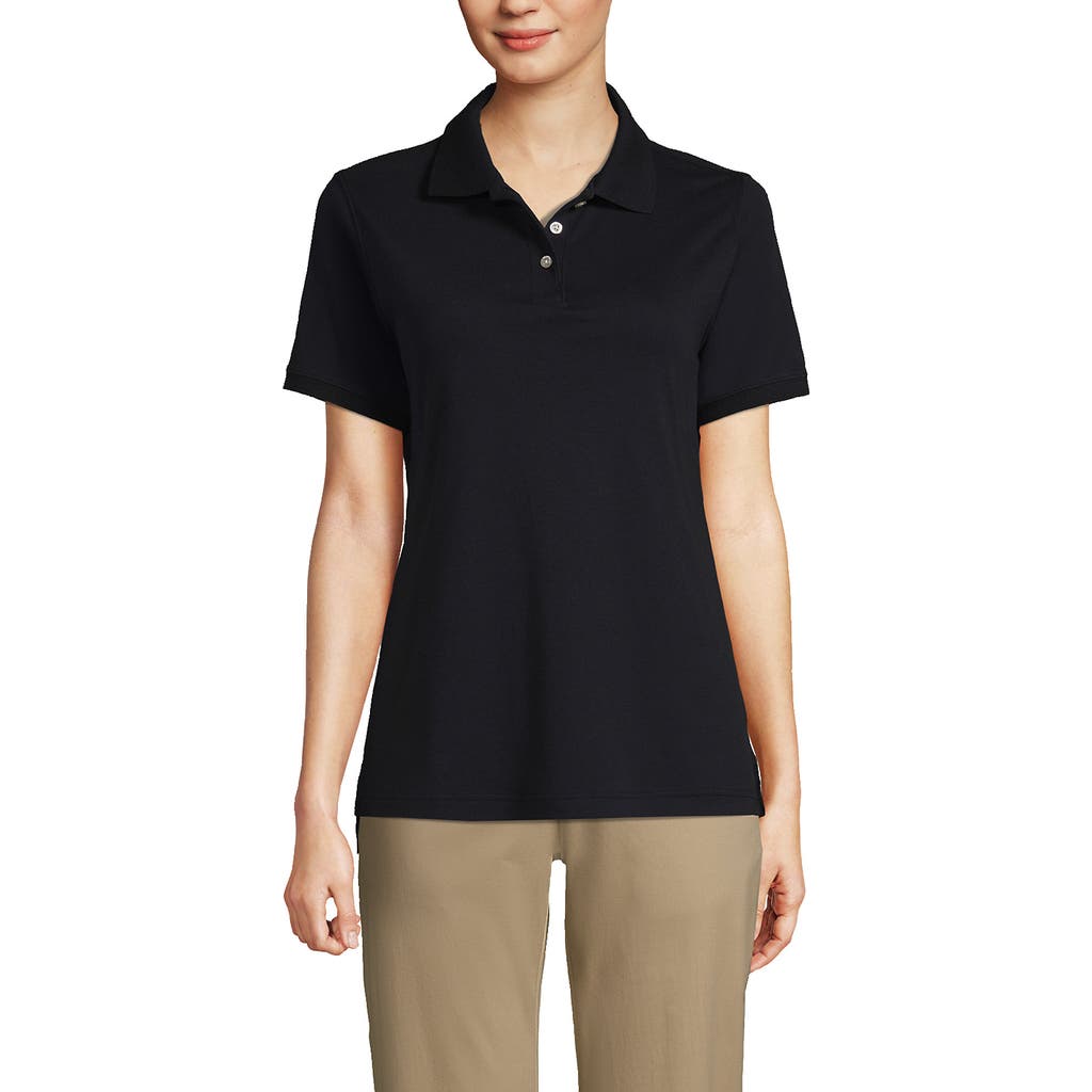 Lands' End School Uniform Short Sleeve Interlock Polo Shirt In Black