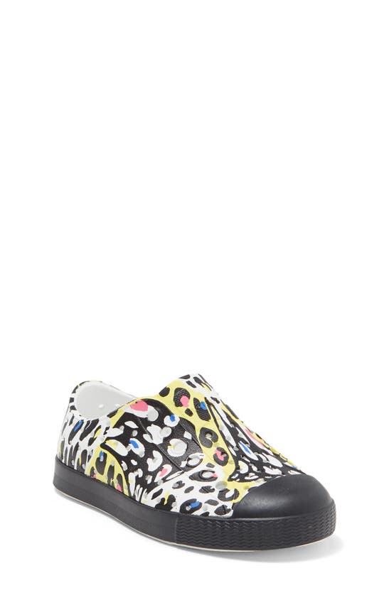 Native Shoes Kids' Jefferson Water Friendly Perforated Slip-on In Shell White/ Black/ Cheetah