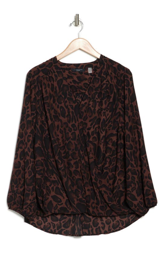 T Tahari Wrap Patterned Blouse In Brown Leopard Print