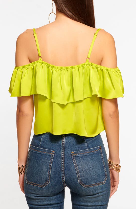 Shop Ramy Brook Teresa Cold-shoulder Ruffle Top In Lime