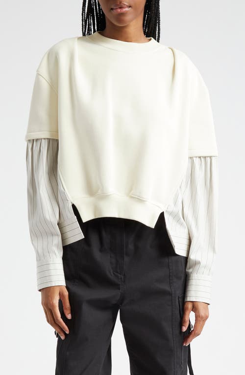 3.1 Phillip Lim Mixed Media Poplin Sweatshirt in Alabaster 