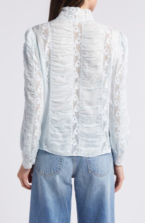 Shop Loveshackfancy Jacque Lace Paneled Button-up Shirt In Ice Blue