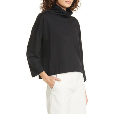 Eileen Fisher Funnel Neck Organic Cotton Blend Top, Black