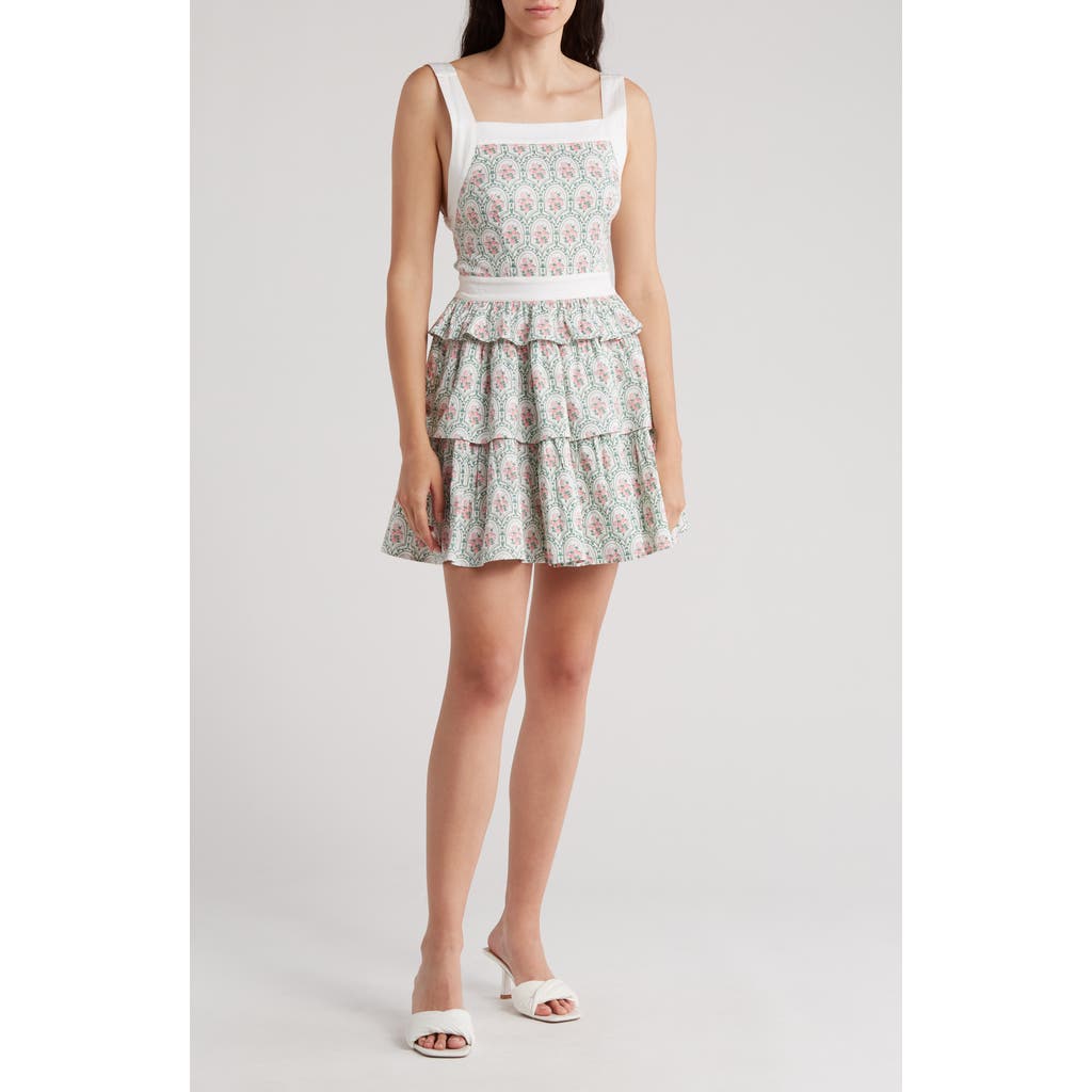 Shop Rachel Parcell Floral Tiered Stretch Cotton Poplin Minidress In Ivory Multi