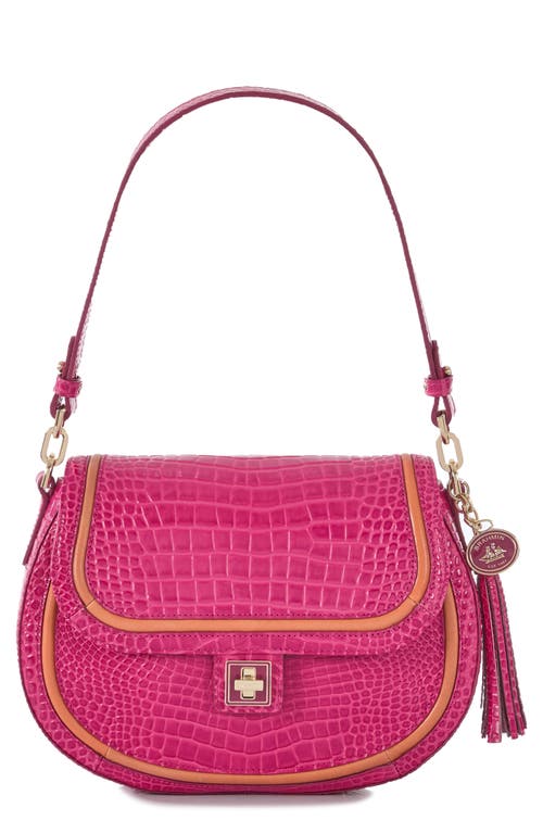 Cynthia Croc Embossed Leather Shoulder Bag in Paradise Pink