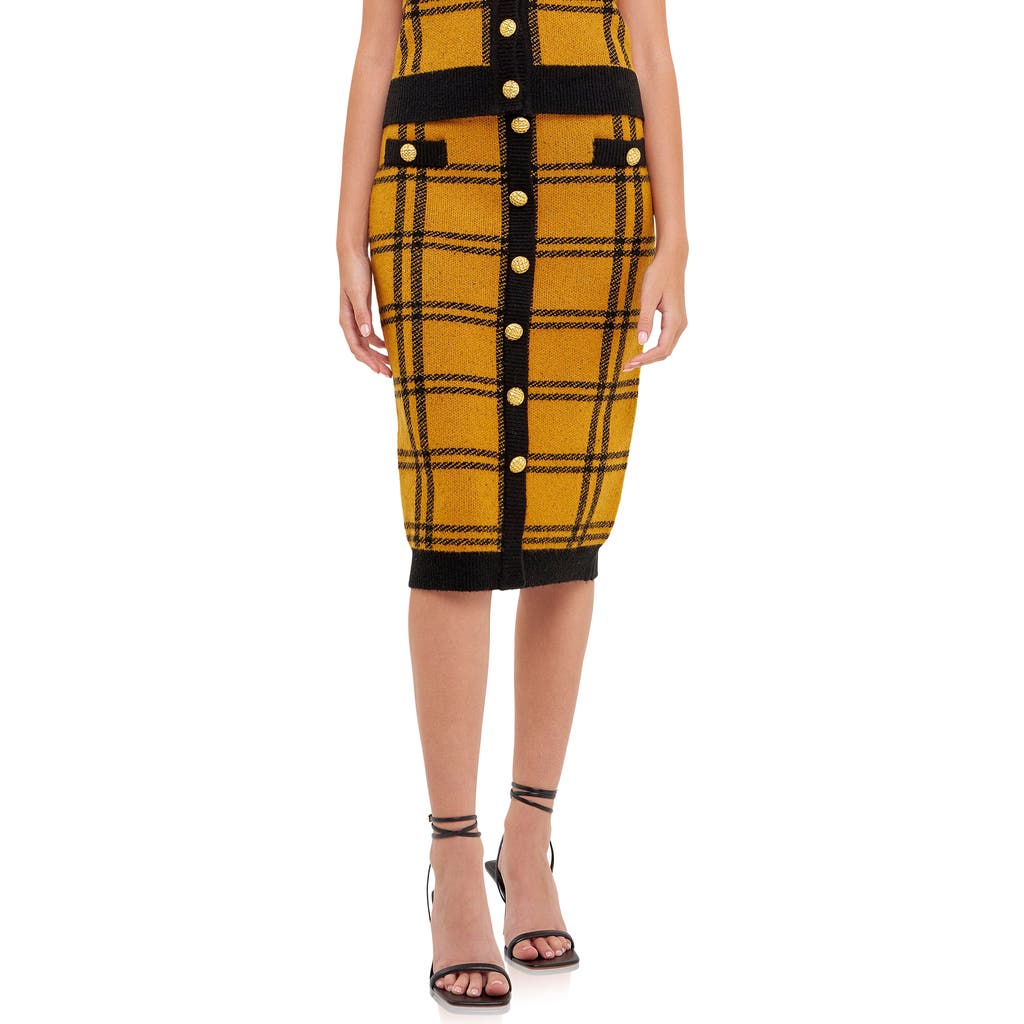 ENGLISH FACTORY ENGLISH FACTORY PLAID DOUBLE KNIT MIDI PENCIL SKIRT