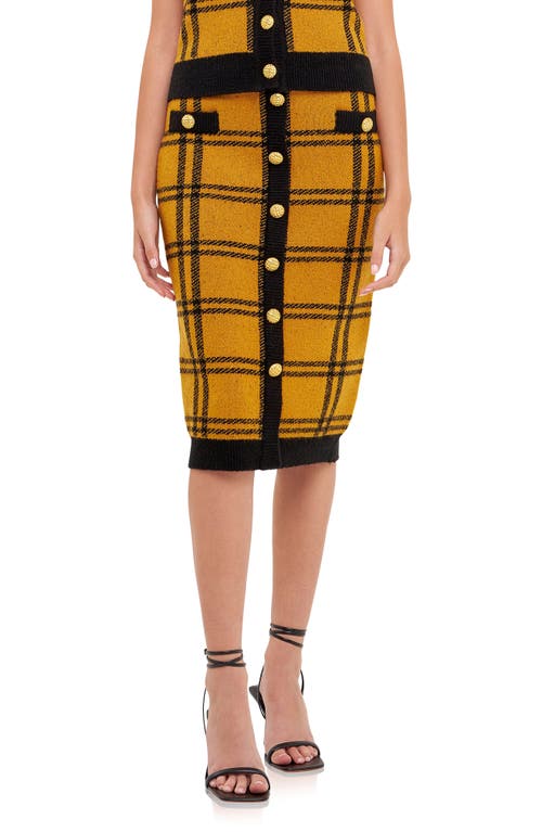 Shop English Factory Plaid Double Knit Midi Pencil Skirt In Yellow/black