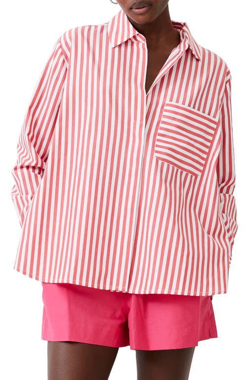 Shop French Connection Thick Stripe Shirt In True Red/linen White