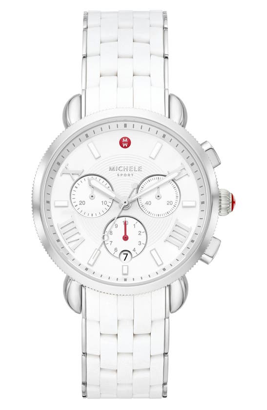 Michele Sporty Sail Silicone Strap Chronograph Watch, 38mm In White