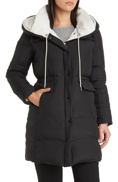 Shop Kobi Halperin Hayden Feather Trim Hooded Puffer Coat In Black/ivory