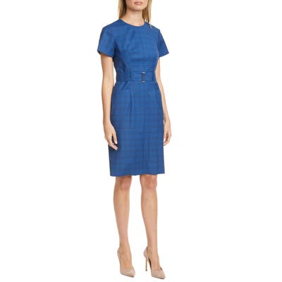 Boss Plaid Wool Sheath Dress, Blue
