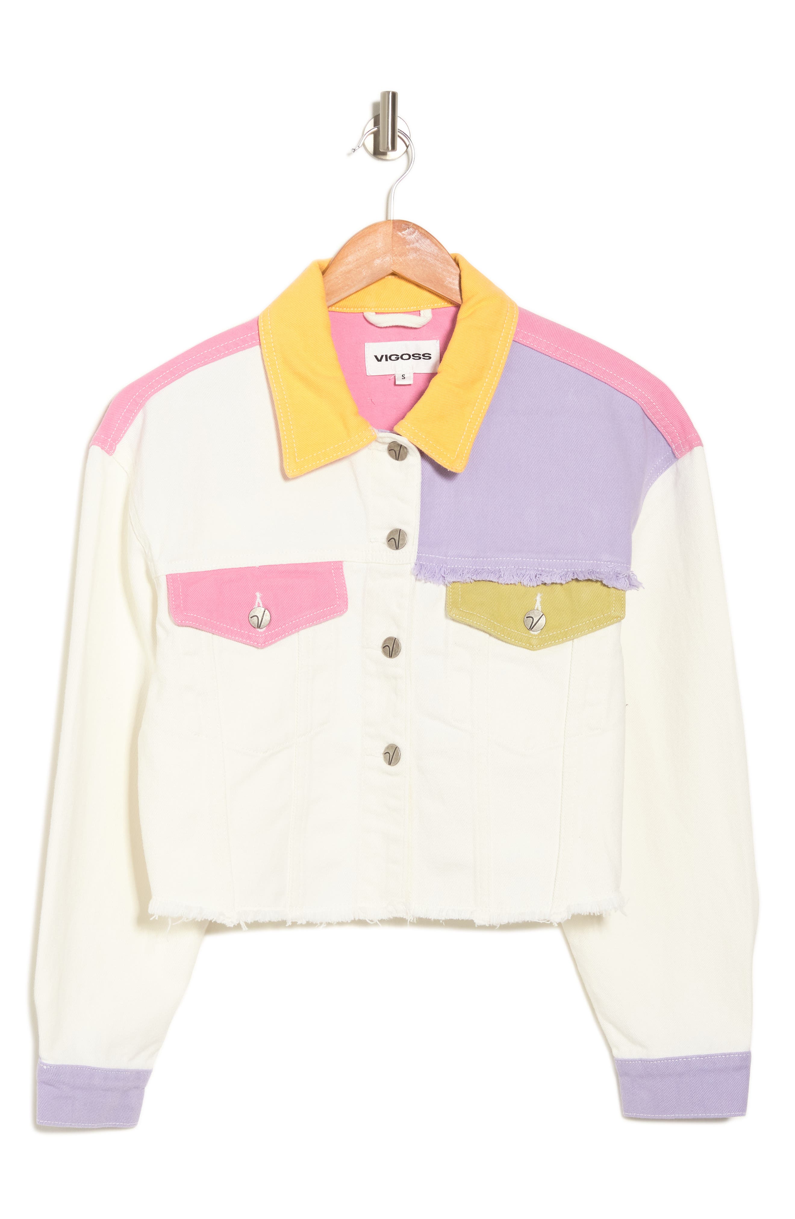Vigoss Patchwork Crop Denim Jacket 