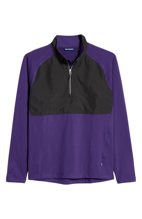 Shop Cutter & Buck Adapt Quarter Zip Wind Resistant Knit Pullover In College Purple/black