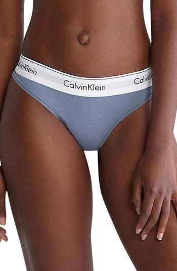 Calvin Klein Women's XS-XL Modern Cotton Thong Panty, Grey, Large 