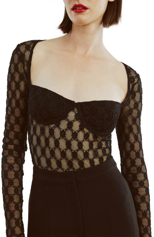 Bardot Adoni Long Sleeve Mesh Bodysuit In Black