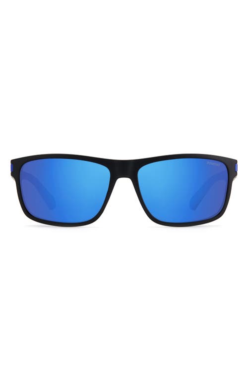 Polaroid 58mm Polarized Rectangular Sunglasses In Matte Black Blue/blue