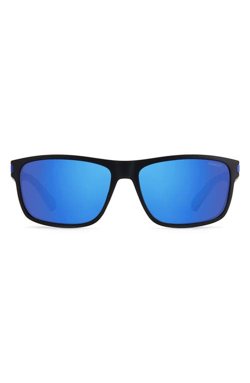 Shop Polaroid 58mm Polarized Rectangular Sunglasses In Matte Black Blue/blue