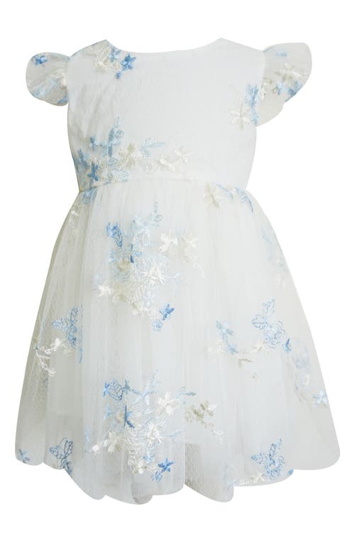 Popatu Kids' Floral Embroidered Flutter Sleeve Party Dress In White/blue