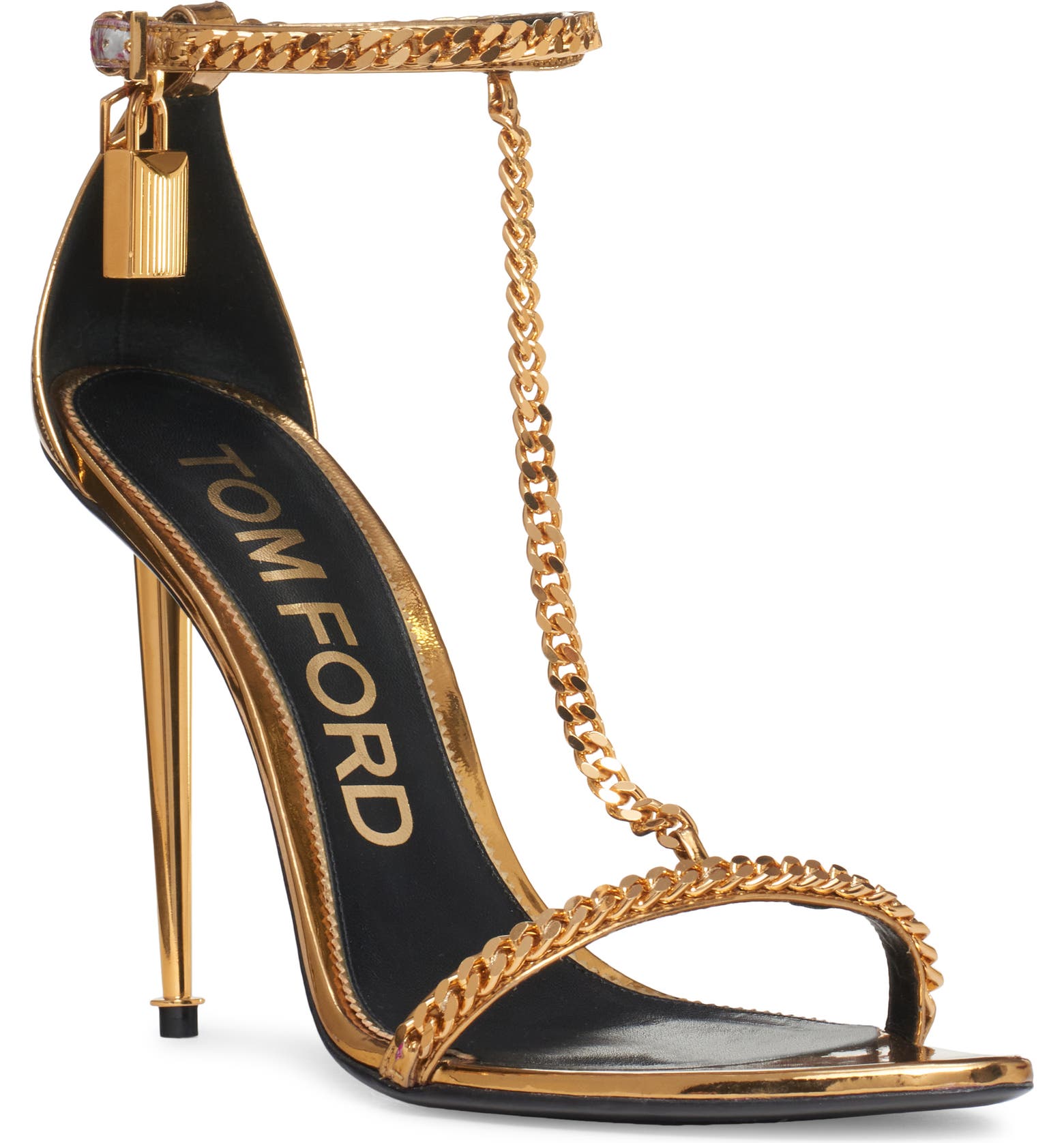 Tom Ford gold heels with chain