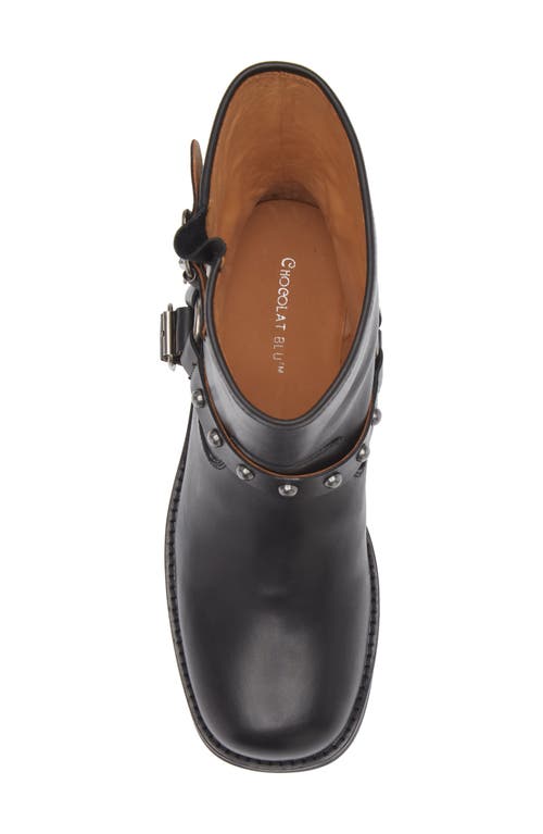 Chocolat Blu Joss Moto Bootie In Black Leather