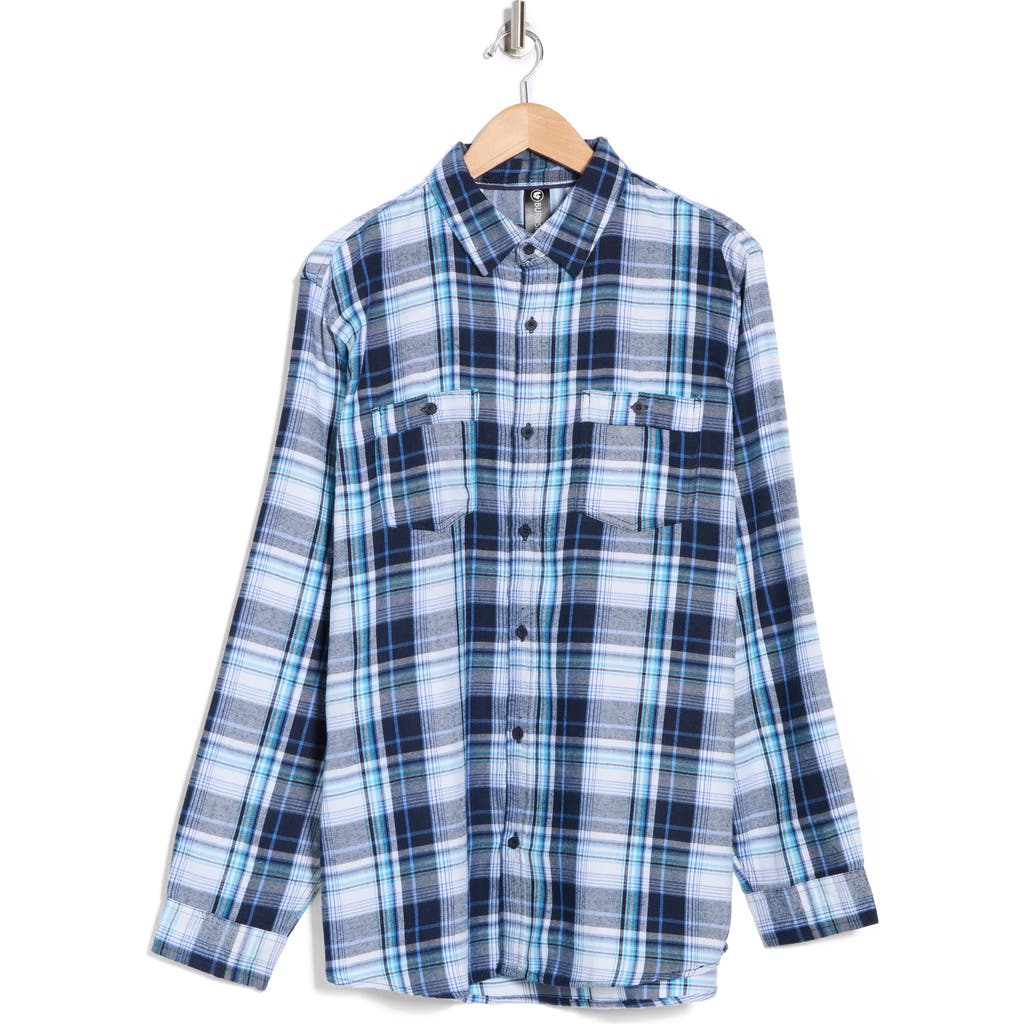 Burnside Plaid Flannel Shirt In Navy White