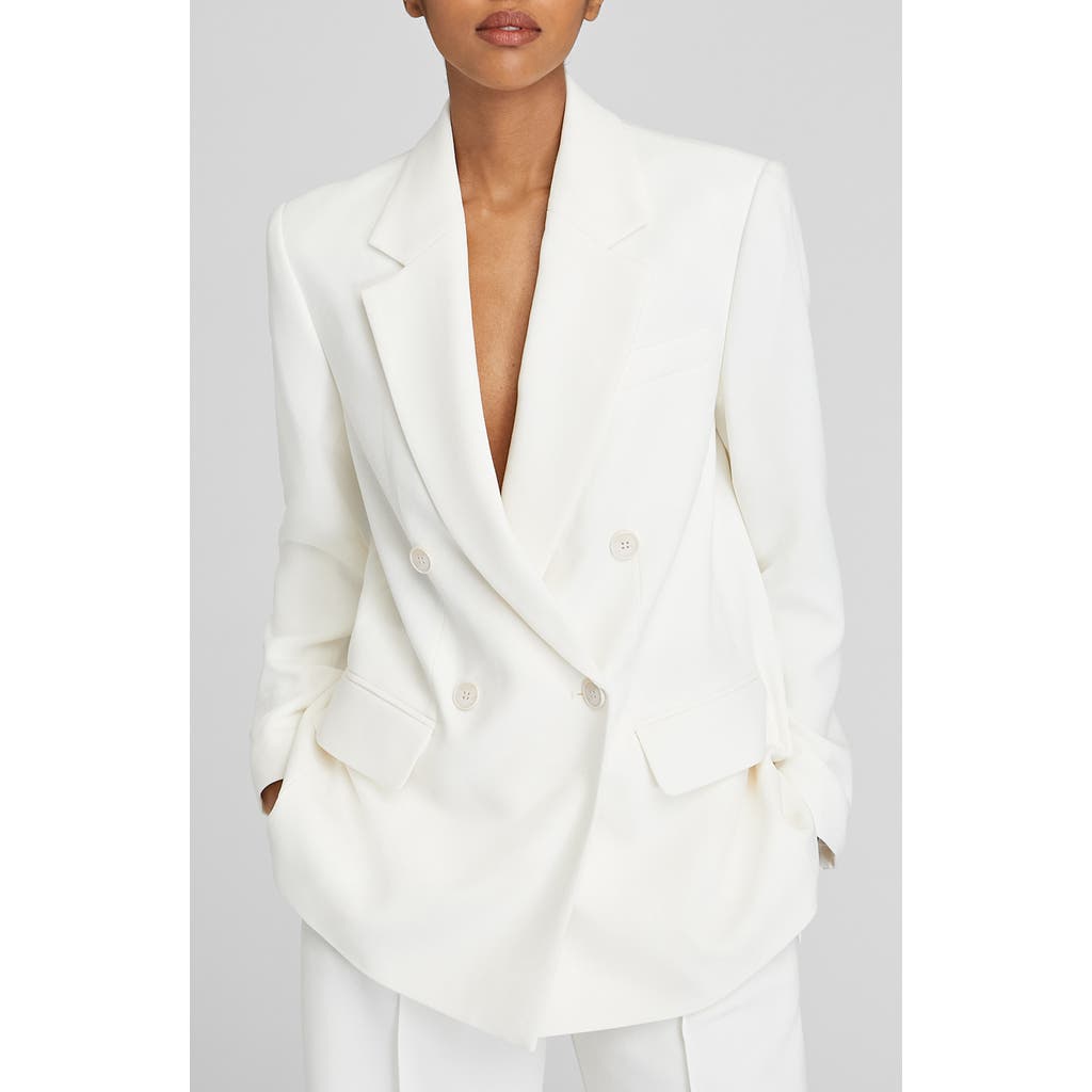 Club Monaco Relaxed Double Breasted Crepe Blazer In 002 - Off White/blanc Casse