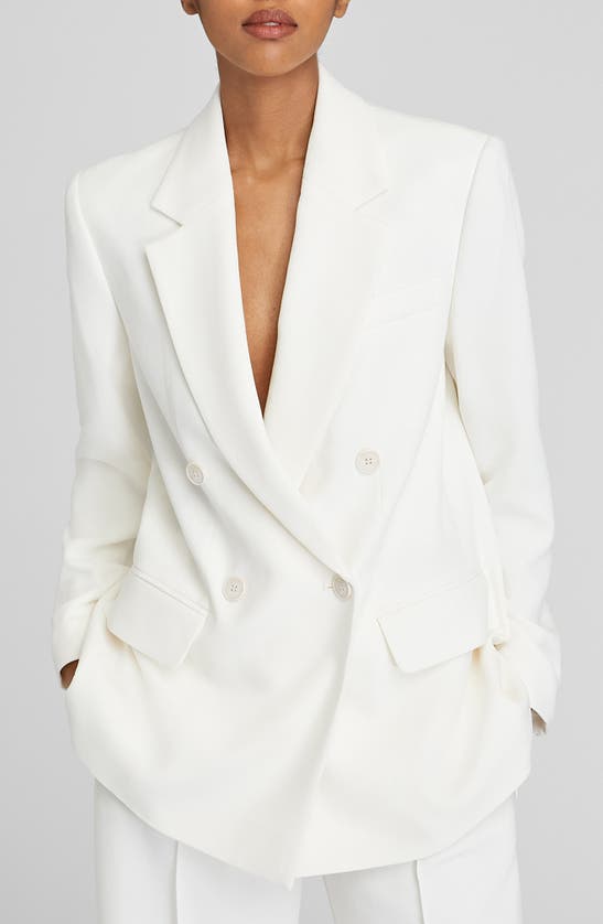 Shop Club Monaco Relaxed Double Breasted Crepe Blazer In 002 - Off White/ Blanc Casse