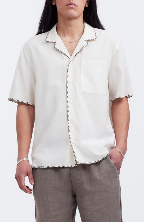 Textured Gauze Easy Short Sleeve Button-Up Shirt in Parchment
