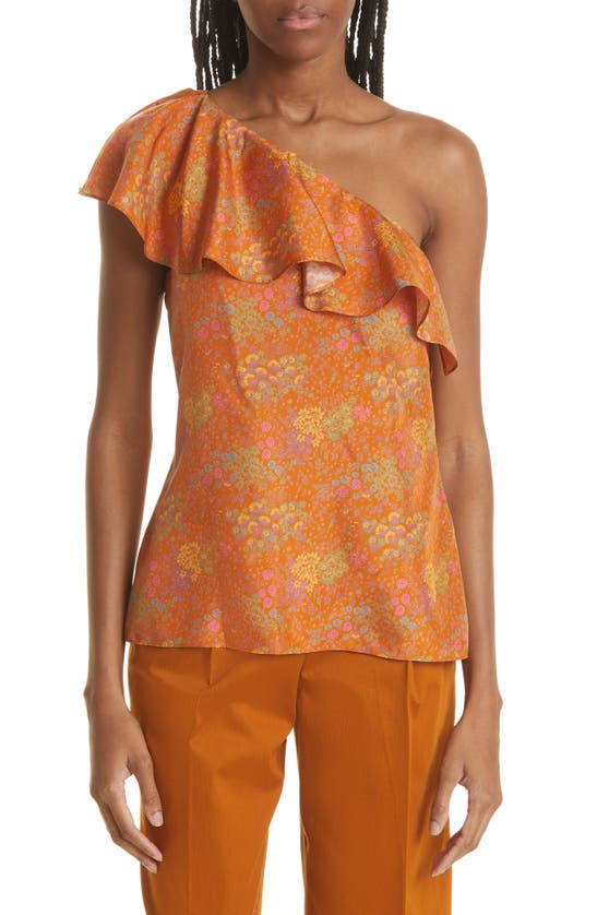 REBECCA TAYLOR ISABELLE RUFFLE ONE-SHOULDER SILK TOP