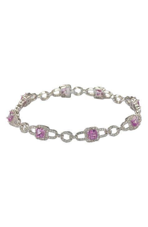 Sterling Silver & Pink Sapphire Tennis Bracelet