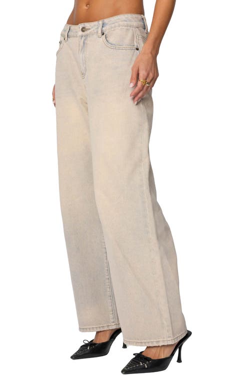 Edikted Dusty Low Rise Wide Leg Jeans In Beige