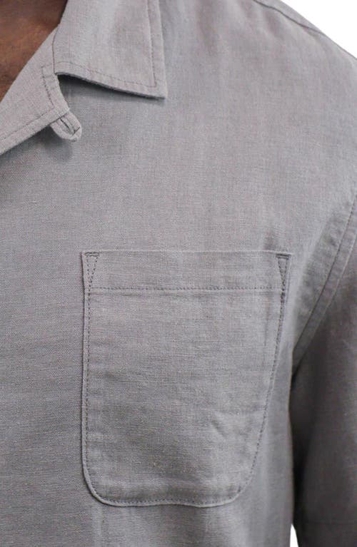 Jachs Suffolk Linen Blend Camp Shirt In Charcoal