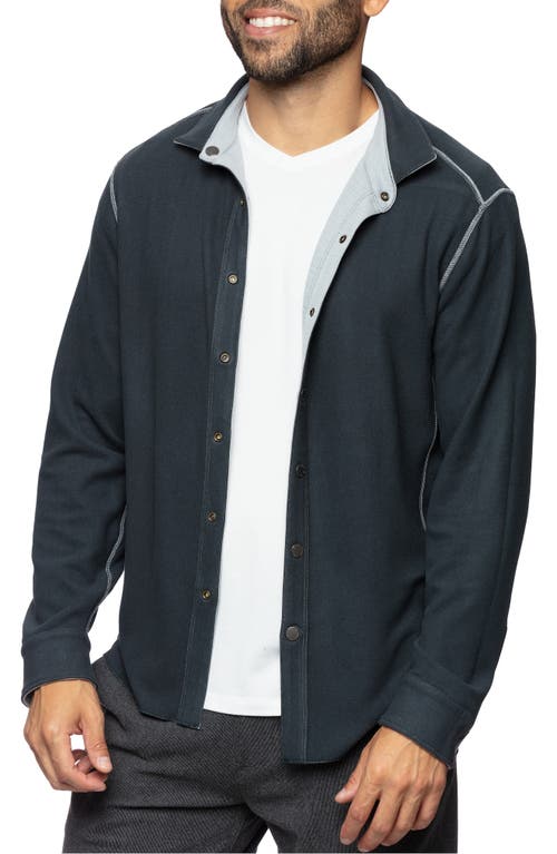 Andy Reversible Flipside Fleece Snap-Up Shirt Jacket in Daytona Blue