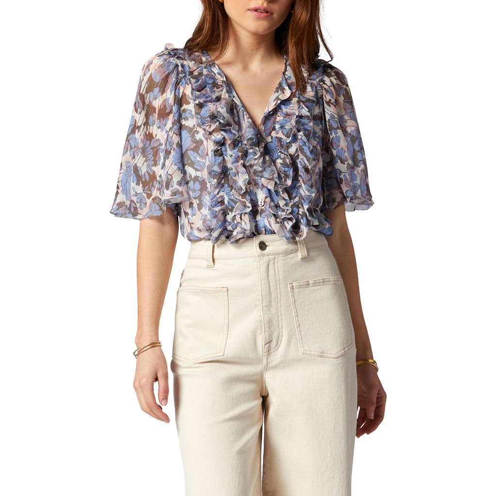 Joie Mikayla Floral Print Silk Blouse In Blue