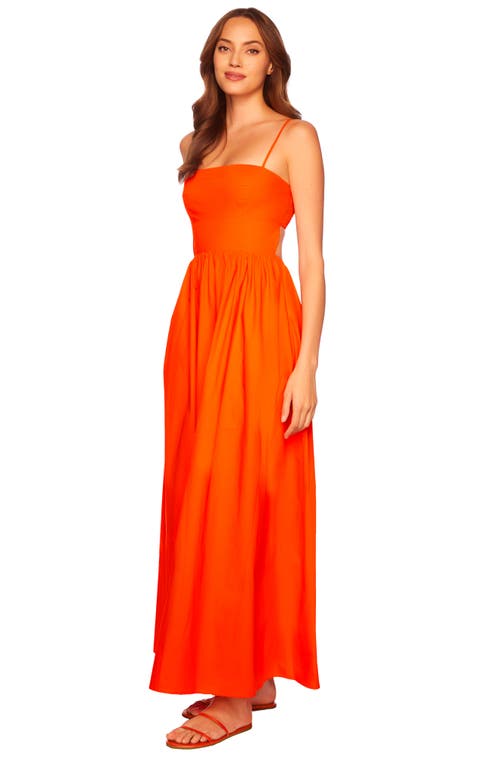 Shop Susana Monaco Cutout Cotton Poplin Maxi Sundress In Mandarin