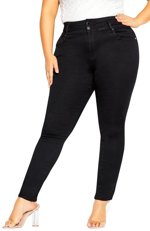 City Chic Harley Double Button Skinny Jeans in Black at Nordstrom