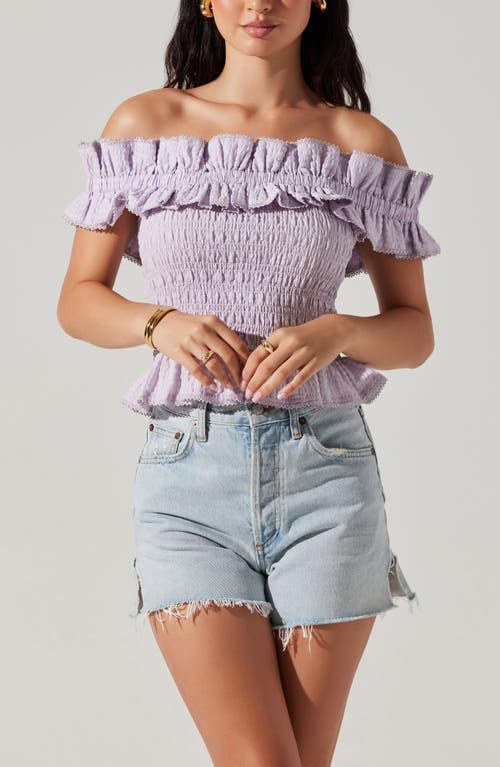 ASTR ASTR THE LABEL FOUFETTE OFF THE SHOULDER SMOCKED RUFFLE TOP 