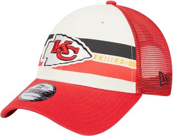 Kansas City Chiefs New Era Team Stripe Trucker 9FORTY Snapback Hat -  Cream/Red