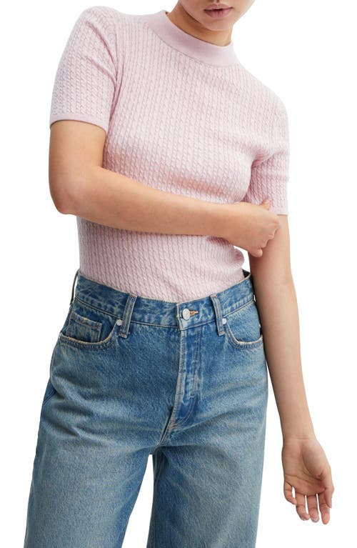 MANGO Marciano Short Sleeve Baby Cable Sweater Light Pastel Pink at Nordstrom,