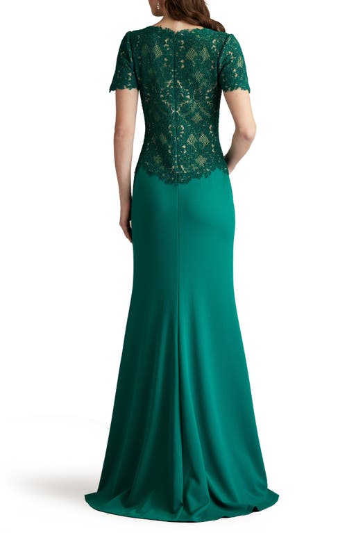 Shop Tadashi Shoji Corded Lace & Crepe Gown In Emerald