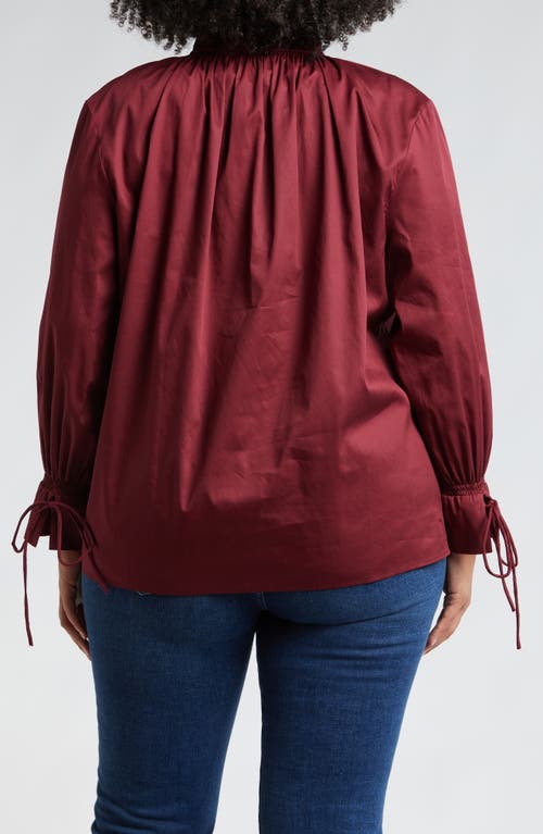 Shop Harshman Audrey Tie Detail Cotton Pullover Top In Burgundy